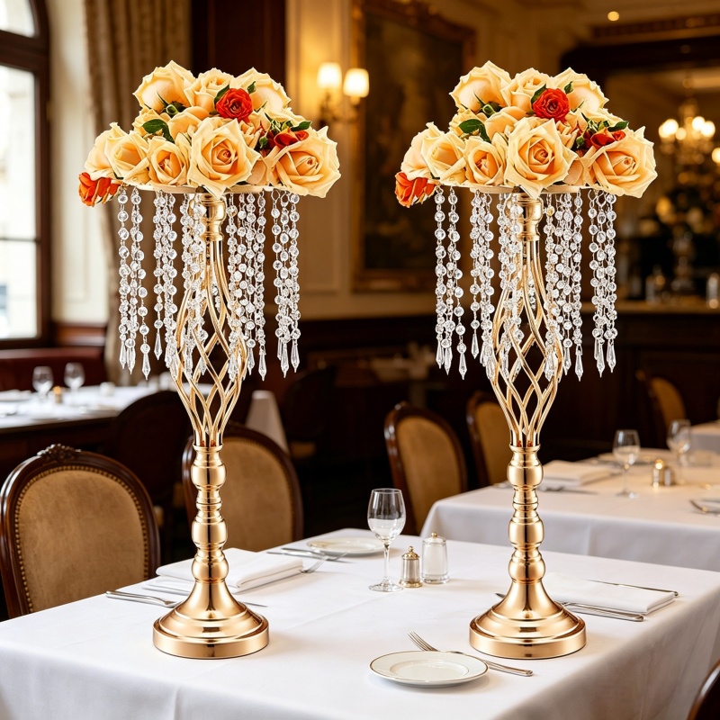Florist Supply Vases - Elegante hoge gouden kristallen bloemenhouder, luxueuze