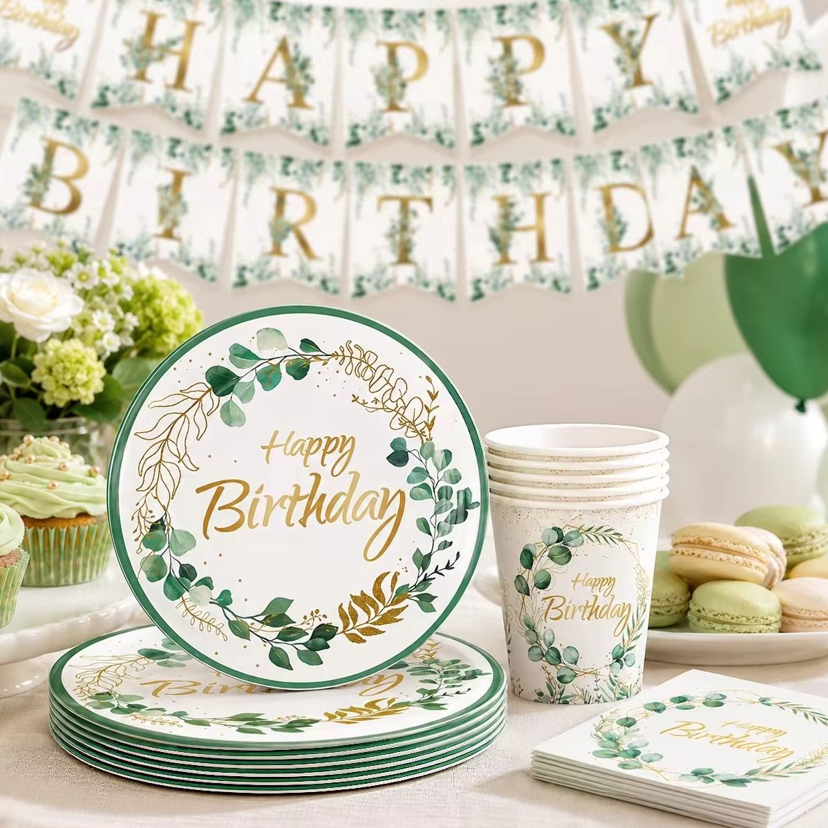 Eucalyptus Preserved - Eucalyptusblad Gedroogde Bloemen Verjaardagsfeest Decoratieset, Verjaardagstafelkleed